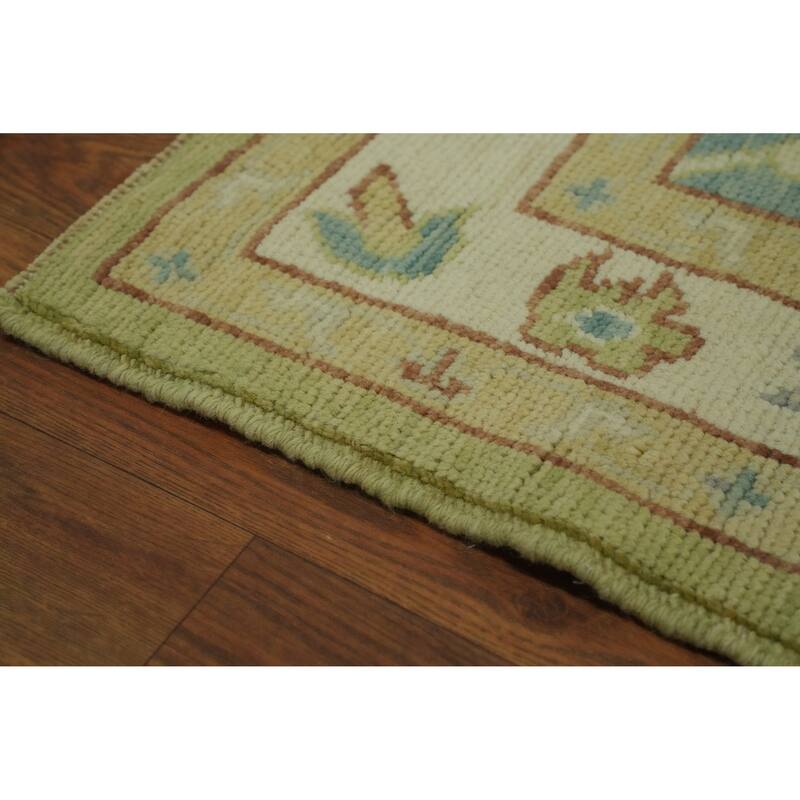 Vegetable Dye Green Oushak Turkish Large Rug, Medallion Geometric Carpet - 14' 1'' X 10' 0''