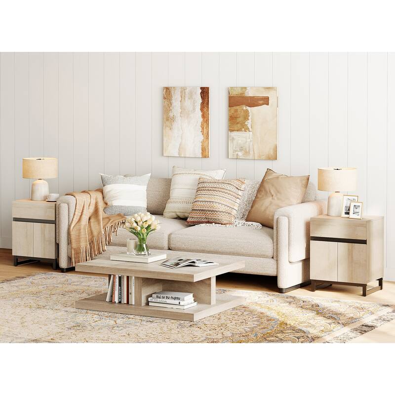 WAMPAT Modern End Table, Farmhouse Sofa Table, Wood Rustic Side End Table for Living Room, Nighstand for Bedroom