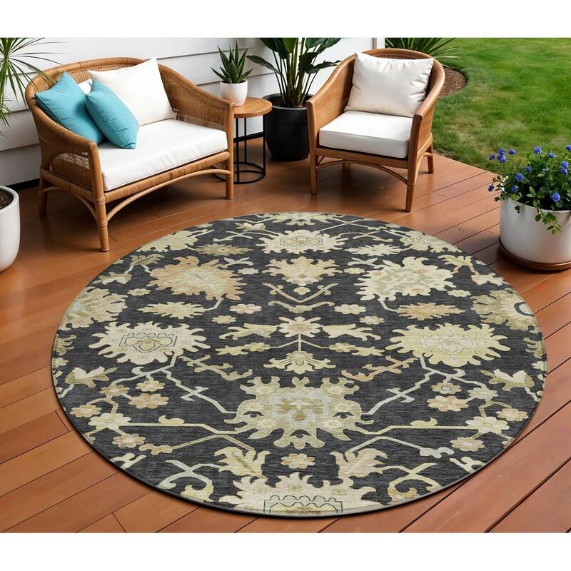 HomeRoots Floral Traditional Rectangle Outdoor Rug - 8' Round