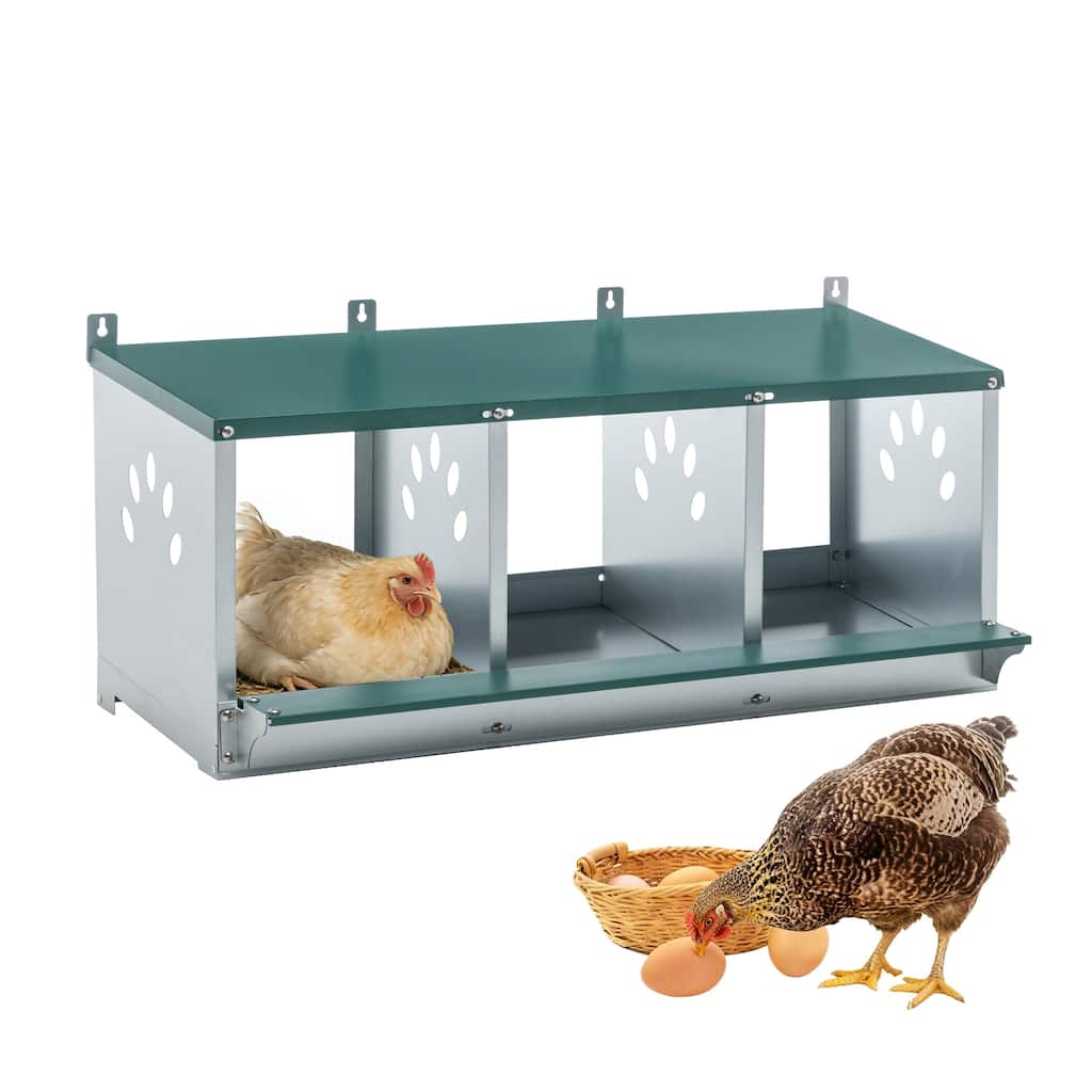 Anmytek 3-Compartment Metal Chicken Nesting Box - Green - medium-sized