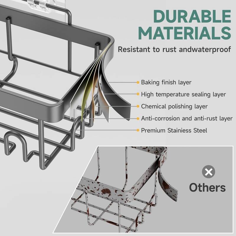 6-Pack Stainless Steel Shower Shelves, Large-Capacity Bathroom Organization and Storage.