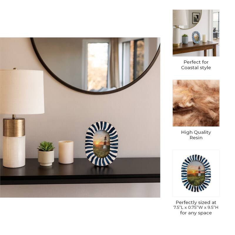 Resin Oval Picture Frames Bold Striped Design for Wall Decor Accent