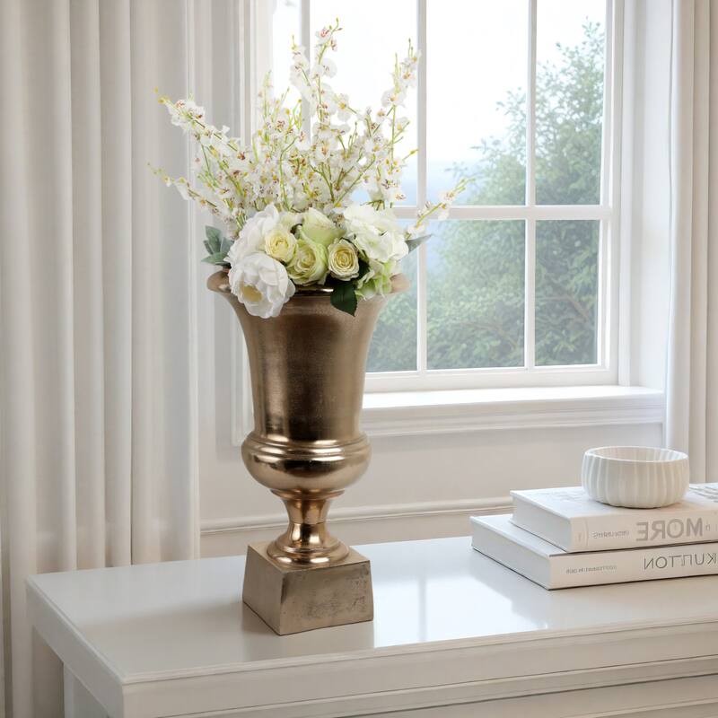 Aluminum Decorative Vase Flared Design Metallic Finish - 24" Gold - Gold/ Metallic - 13" x 13" x 24"