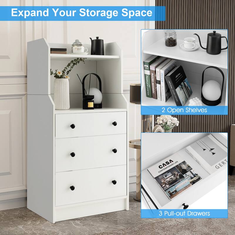 Modern 3 Drawers Dresser Storage Dresser Chest with 2 Shelves