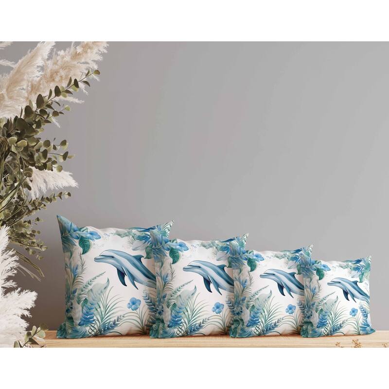 Dolphin Haven Faux Suede Reversible Throw Pillow Blue and Turquoise