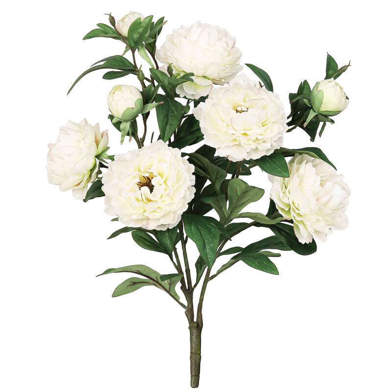 Deluxe Cream White Artificial Peony Plant Flower Stem Bush Bouquet 22in - 22" L x 13" W x 13" DP