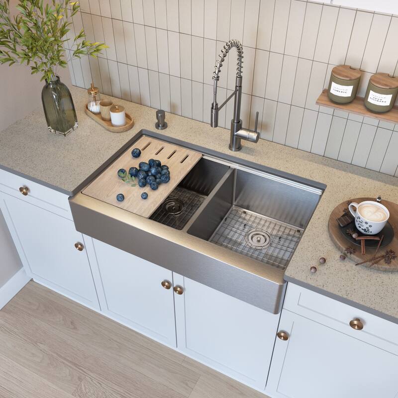 36" Self-Trimming RETRO-FIT Short Apro Stainless Steel Double Bowl