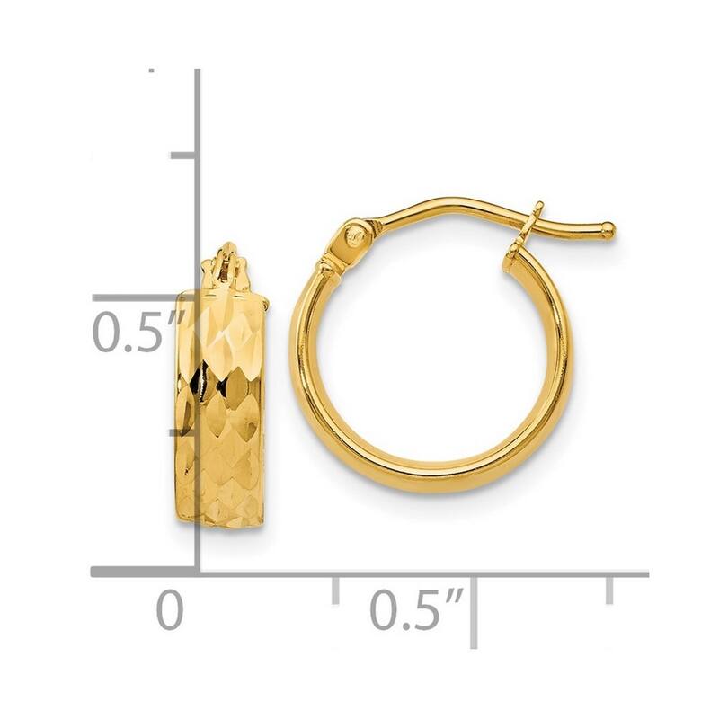 Curata 14k Yellow Gold Polished and Sparkle Cut 14x4.5mm Hoop Earrings