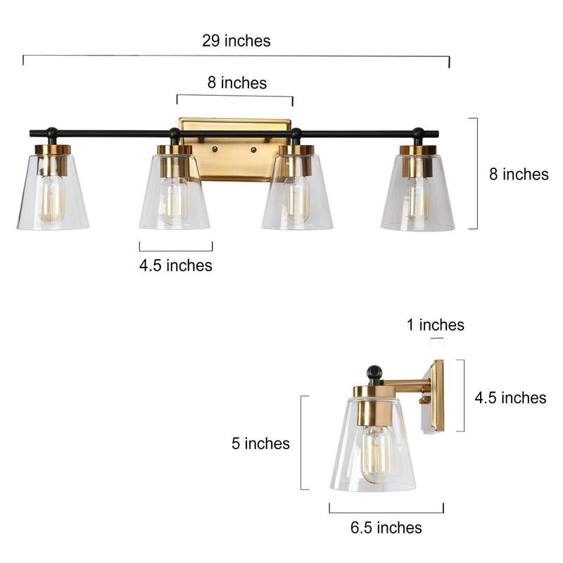Modern 3/4-Light Black Gold Bathroom Vanity Lights Cone Glass Wall Sconce