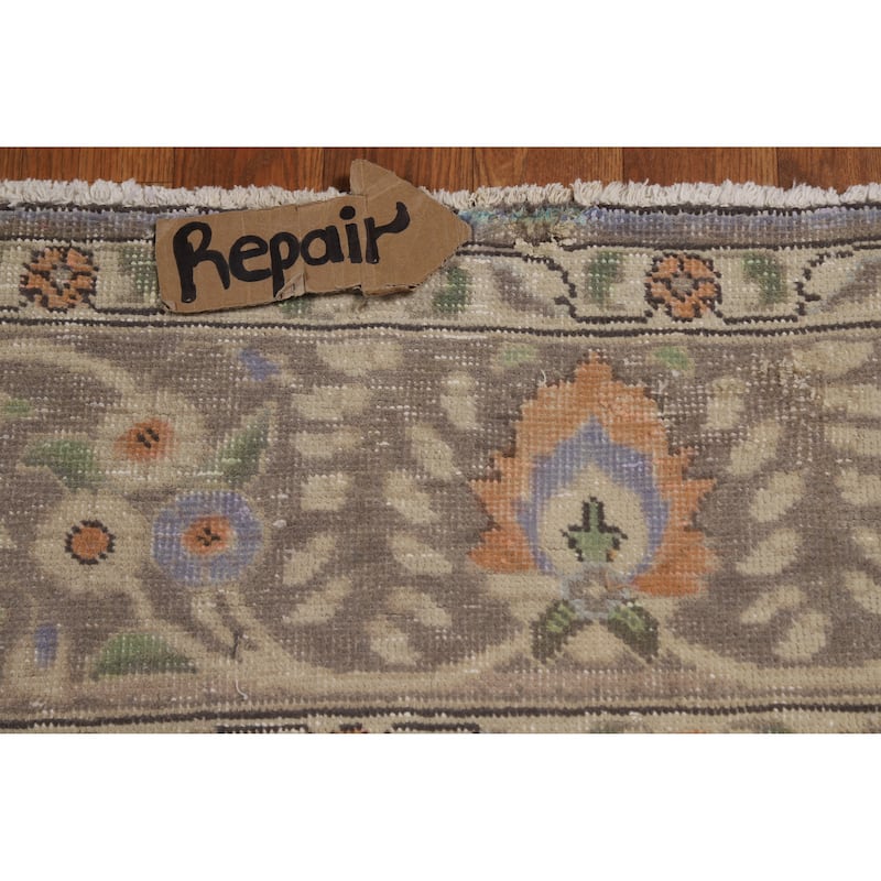 Blue Medallion Tabriz Persian Vintage Rug Hand-Knotted Wool Carpet - 9'7" x 12'4"
