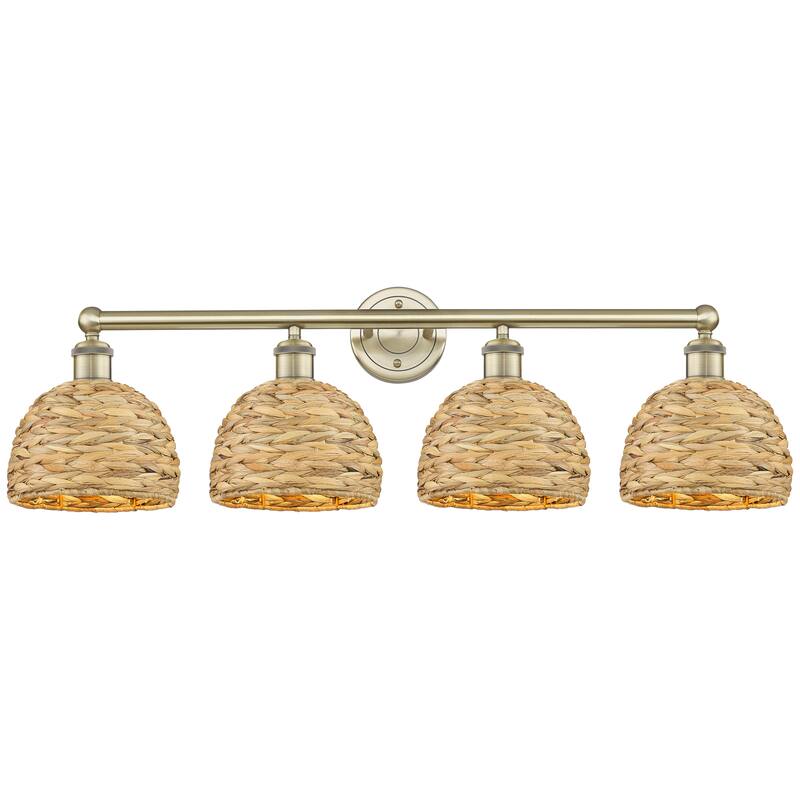 Innovations Lighting Endless Possibilities Edison - Woven Rattan - 4 Light 35" Bath Vanity Light - Antique Brass