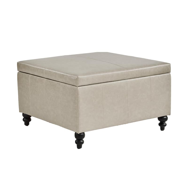 Leather Square Storage Ottoman for Living Room, Brown/ Black 30"W x 30"D x 18.1"H