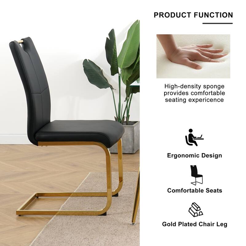 Modern Set of 4 Dining Chairs with Leather Cushioned Seat, Chrome Metal Legs, for Dining Room, Living Room, and Bedroom