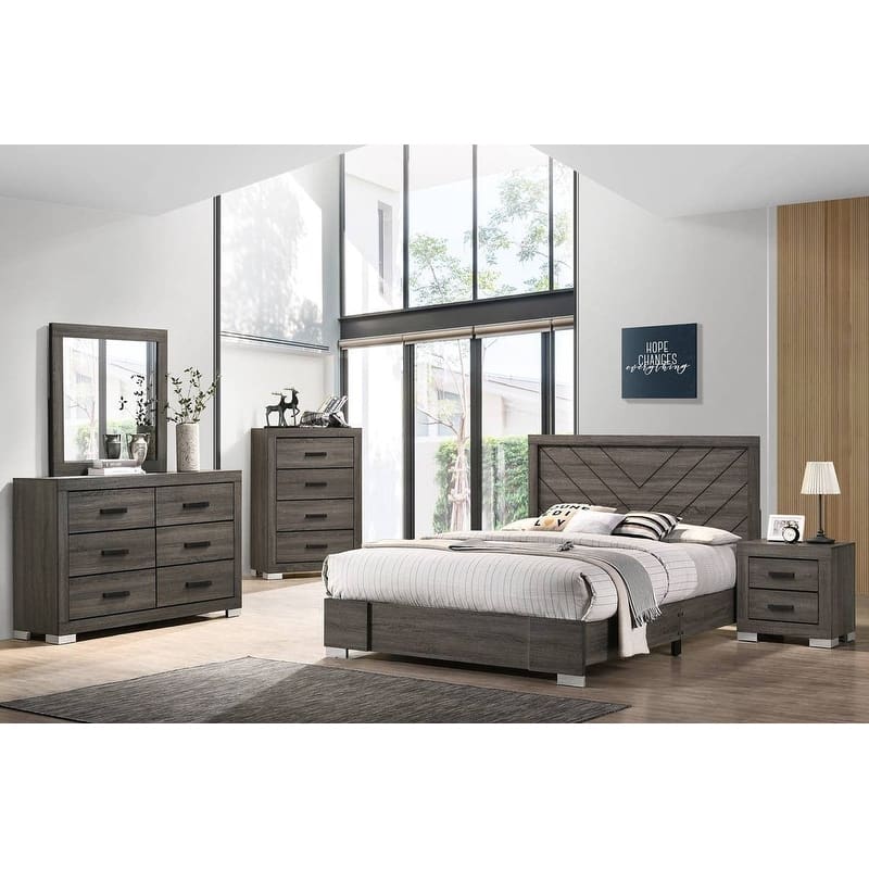 Contemporary Style 1pc Bed Set Wooden Headboard Design Platform Bed Gray Finish Bedroom Furniture