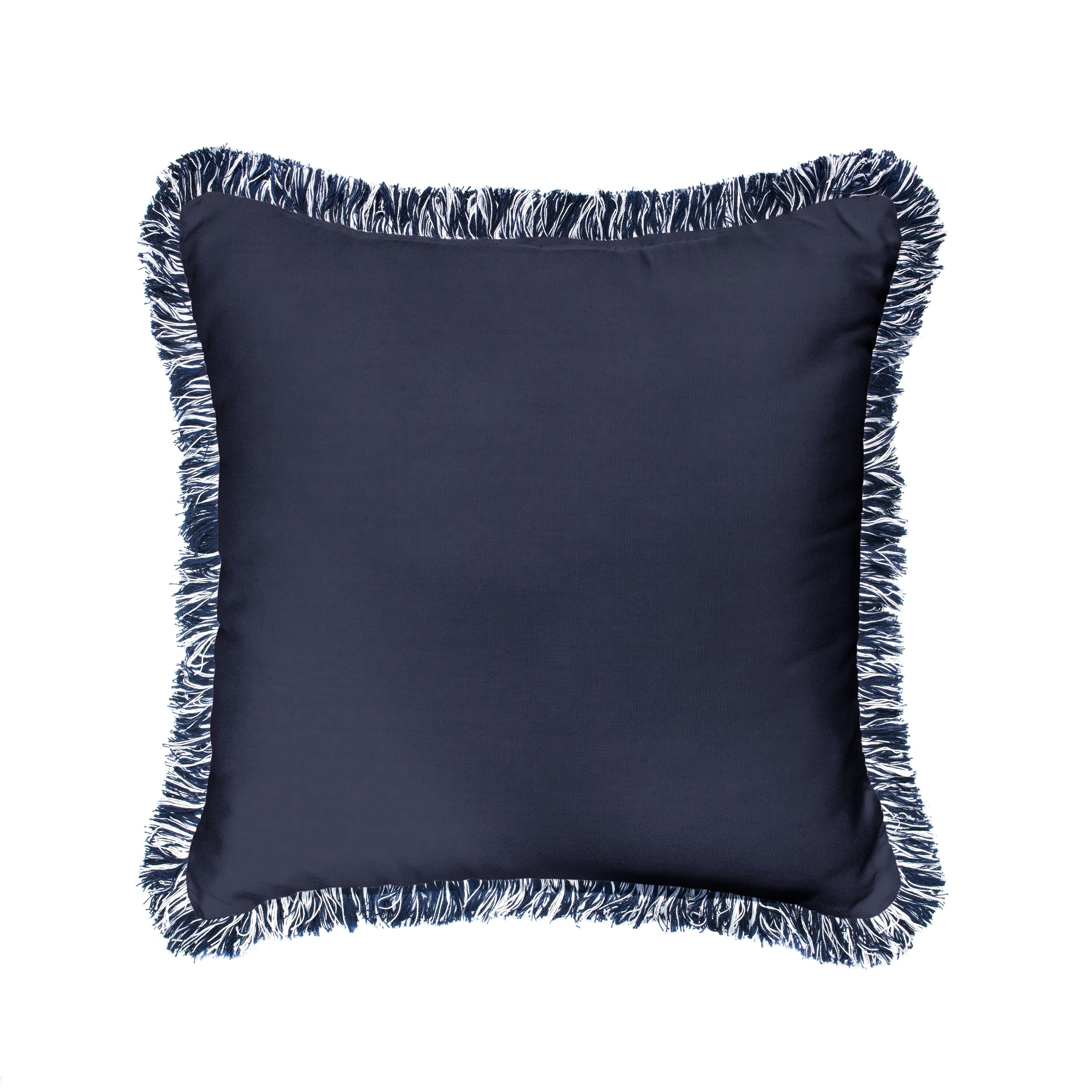 Sunbrella Canvas Navy Indoor Outdoor Square Pillow with Fringe
