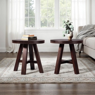 Walker Edison Modern Farmhouse Circle Solid Wood Side Table (Set of 2 ...