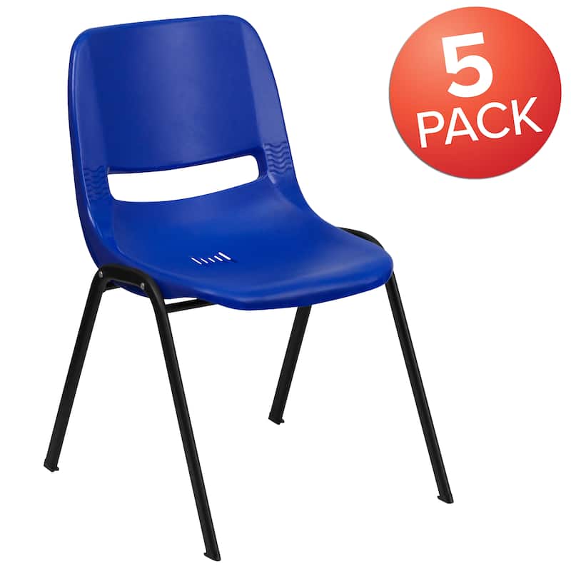 5 Pack 880 lb. Capacity Ergonomic Shell Stack Chair with Metal Frame - 23.5"D x 19.25"W x 32"H