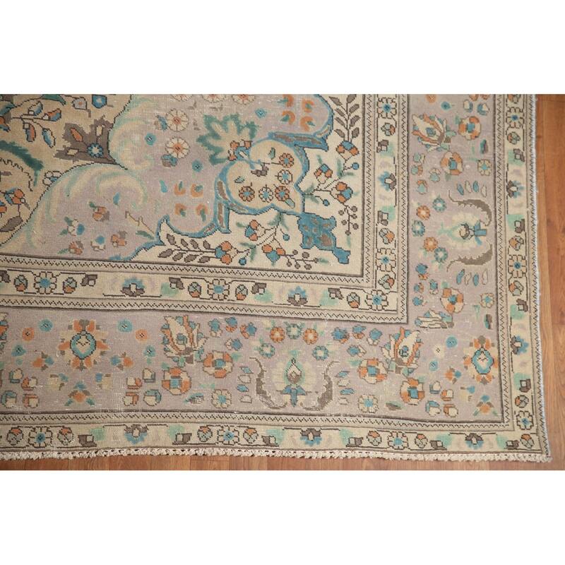 Hand Knotted Oriental 100% Wool Carpet Traditional Floral Beige & Ivories Tabriz Area Rug - 12' 8'' X 9' 8''