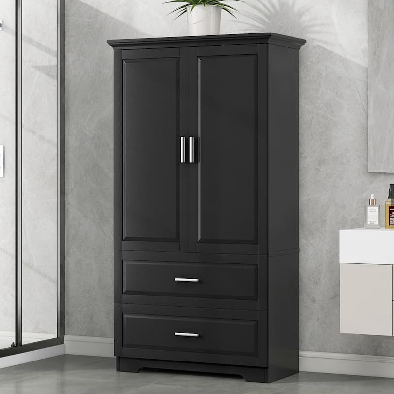 Roomfitters Tall Bathroom Storage Cabinet with Two Doors, Adjustable Shelf and Sleek Modern Frame