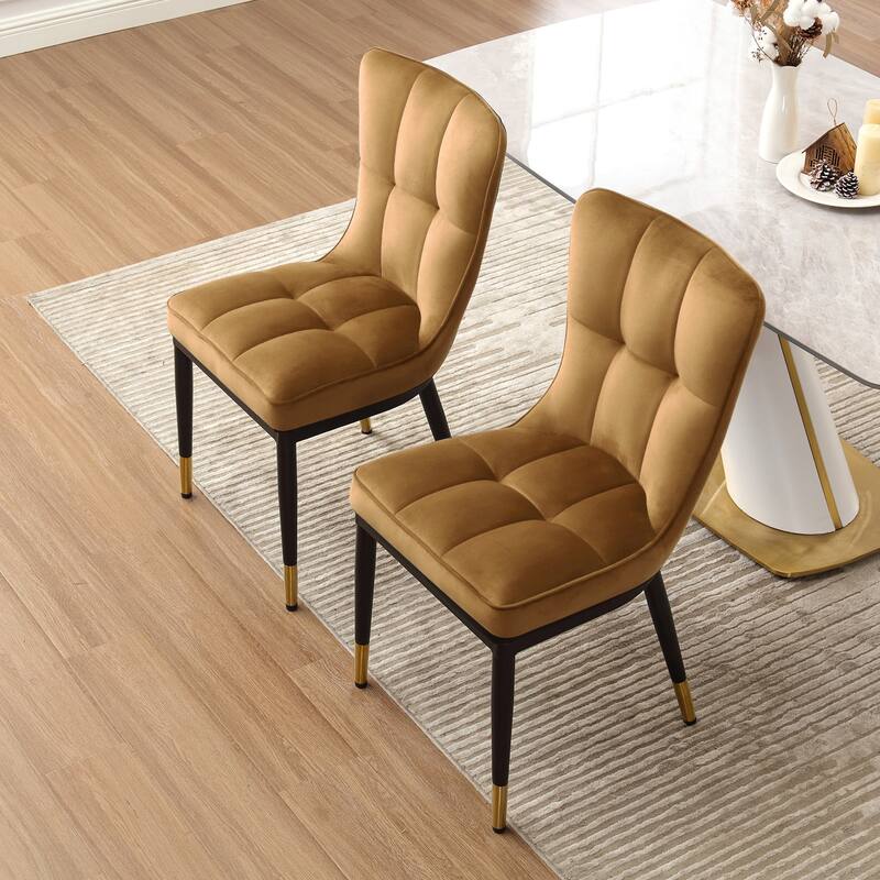 Velvet Upholstered Dining Chairs with Metal Legs, Set of 2/4 - 35.8"H x 18.9"W x 23.2"D