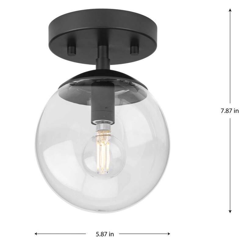 Atwell Collection One-Light Matte Black Mid-Century Modern Semi-Flush Mount - 5.87 in x 5.87 in x 7.87 in
