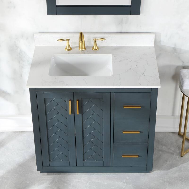 Altair Gazsi Bathroom Vanity with Composite Stone Countertop with Mirror