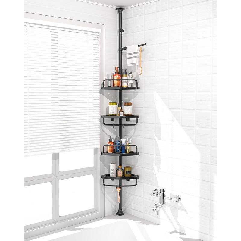 Adjustable 4 Layer Corner Shower Caddy Stainless Steel Constant Tension Pole Shower Organizer