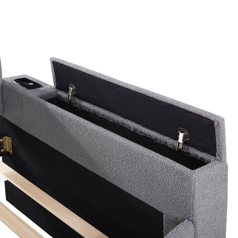 Twin Size Upholstered Daybed with Storage Armrests, Trundle and Latest Integrated Bluetooth Audio System, Teddy Fleece