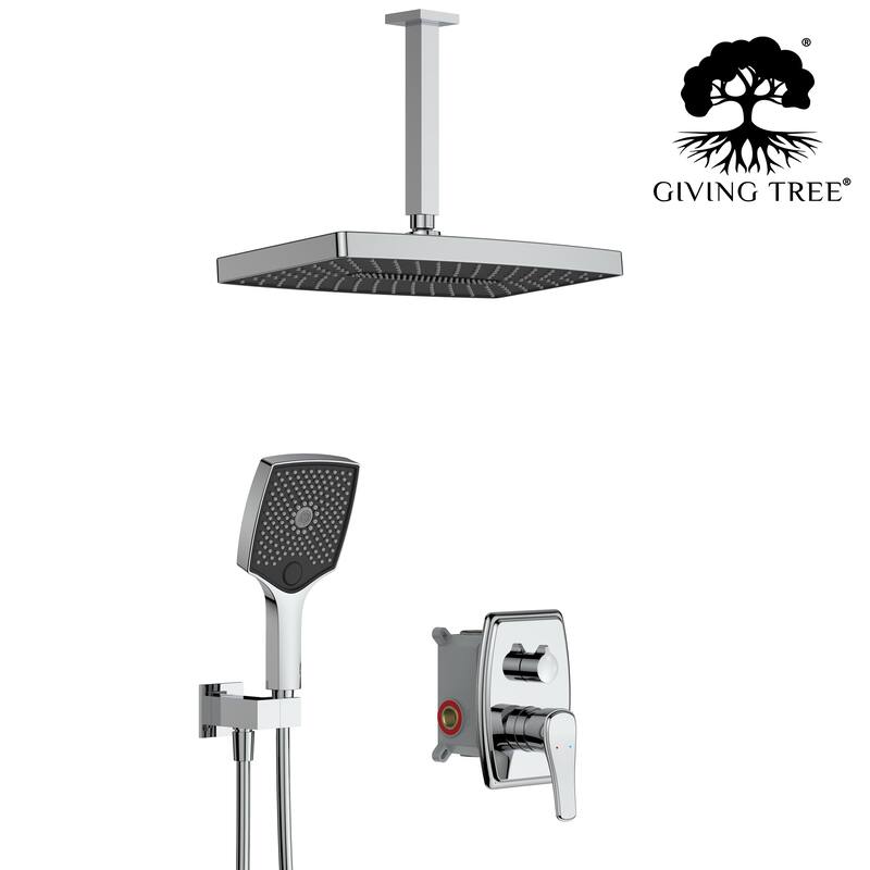 GIVINGTREE Single Handle 3 Spray 14 In.rectangular Ceiling Mounted Shower Faucet With Valve