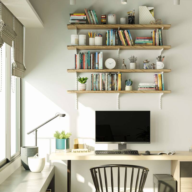 Wallniture Turin 54" Floating Adjustable Shelf, Wall Mounted Shelves with Tier Options, Living Room Shelves, Rustic & Boho Decor - 4 Boards - 4 Tier