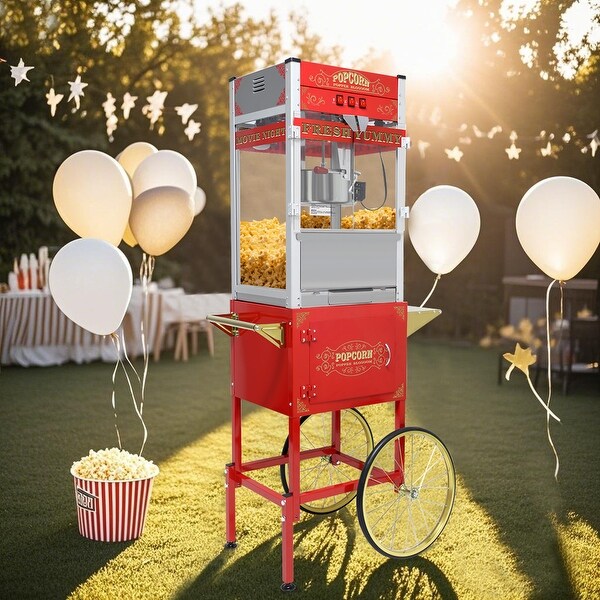 20 oz Vintage Popcorn Machine Trolley with Tempered Glass and