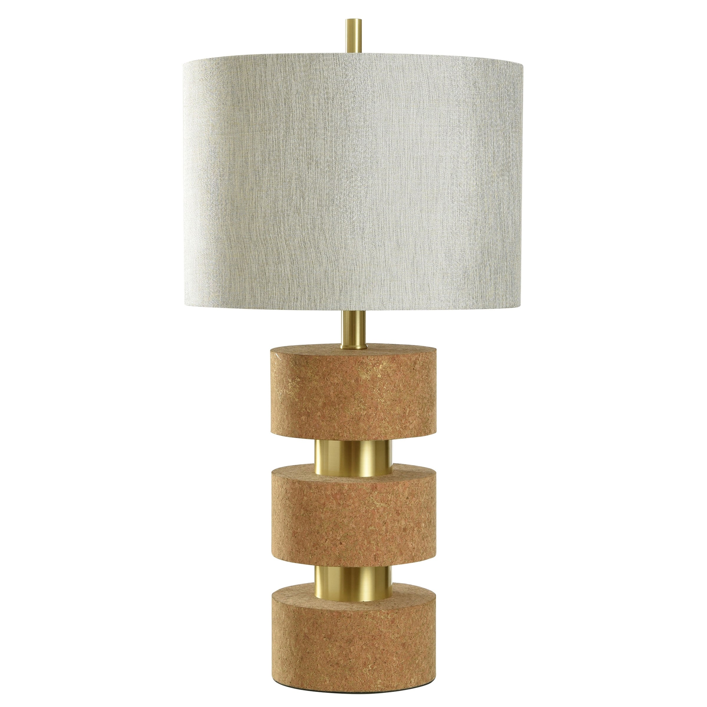 Harp & Finial Strata Cork Table Lamp - Brown & Brass - Light Grey Shade