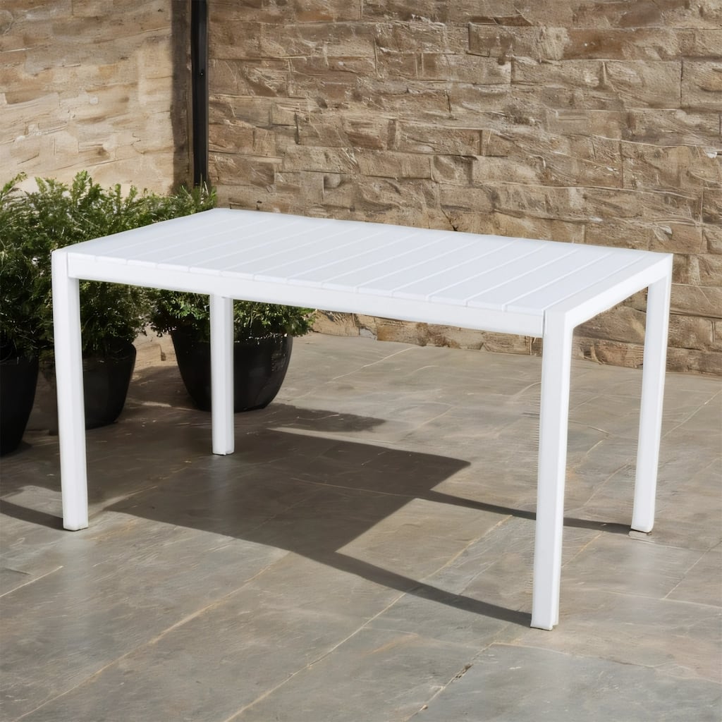 55" Modern White Dining Table with PP Tabletop and Metal Legs