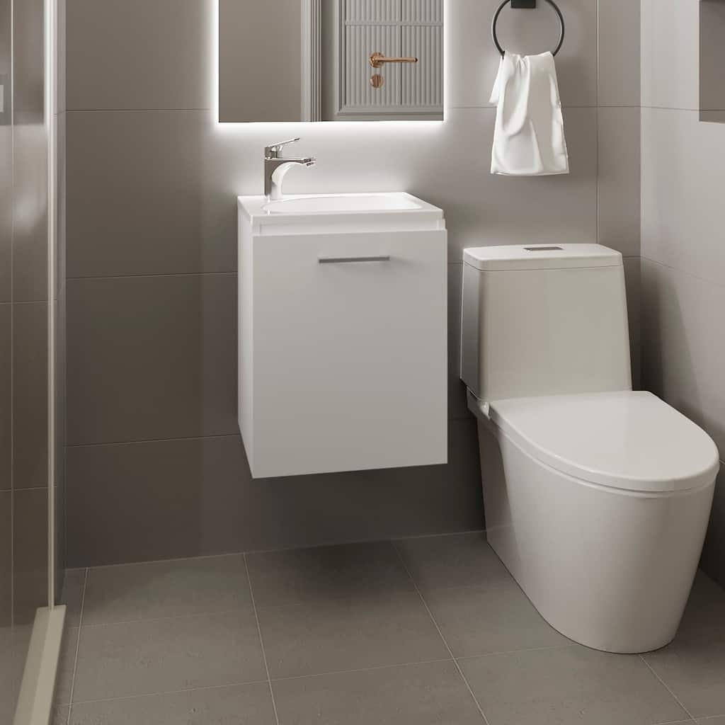 Floating, Wide One-Door Cabinet Vanity, With Resin Sink And One Shelf,Bathroom Storage