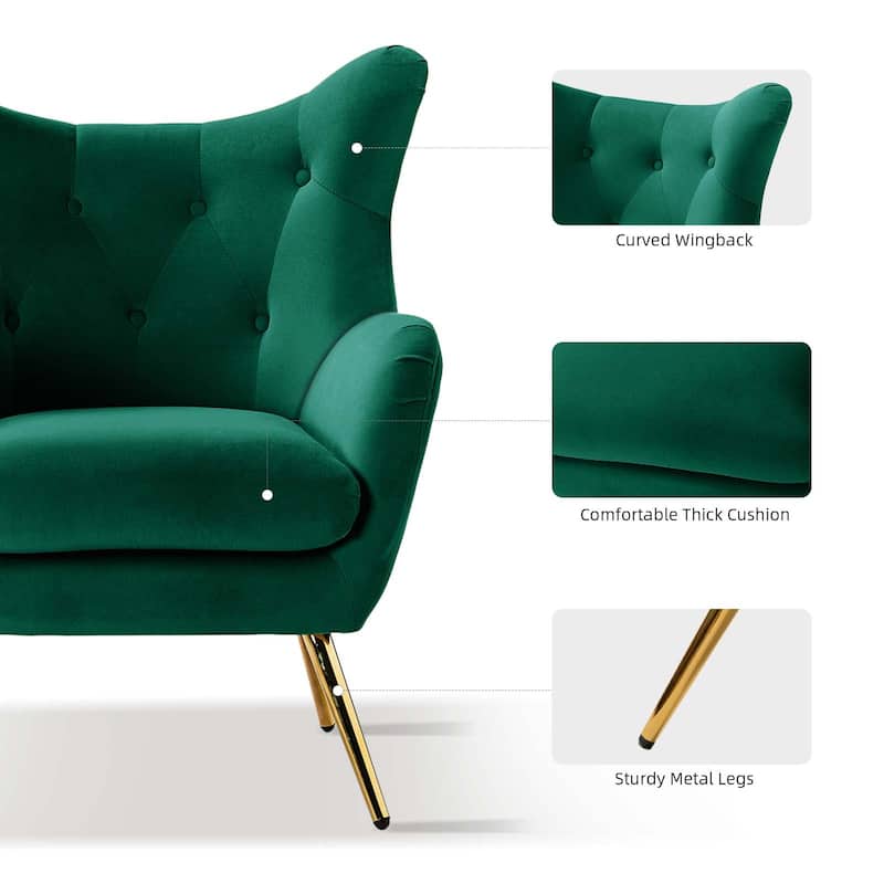 Eusebio Modern Velvet Accent Chair with Tufted Wingback for Living Room Set of 2 by HULALA HOME