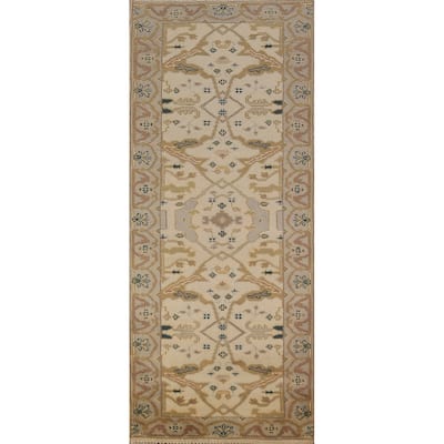 Oushak Style Runner Rug Hand-Knotted Wool Carpet - 2'7"x 7'10"