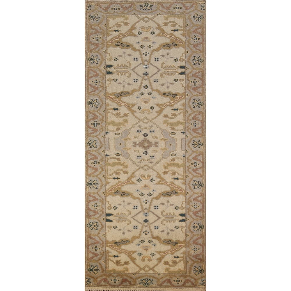 Oushak Style Runner Rug Hand-Knotted Wool Carpet - 2'7"x 7'10"