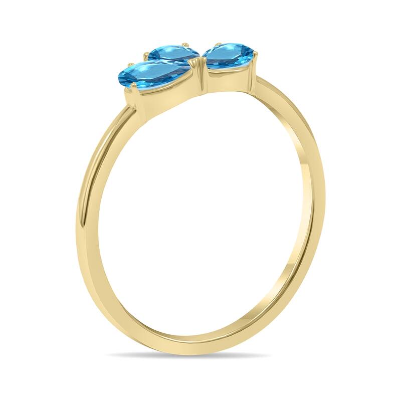 Marquee Jewels Blue Topaz Pear Shape Three Stone Ring in 10K Yellow Gold