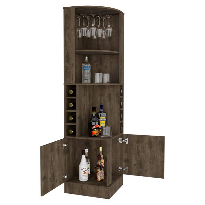 TUHOME Syrah Corner Bar Cabinet with 2-Doors and 8 Cubbies - N/A