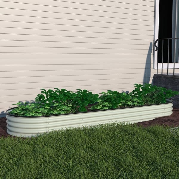 slide 2 of 32, VEIKOUS 8 ft. x 2 ft. x 1 ft. Metal Galvanized Raised Garden Bed 9-in-1 Planter Box for Outdoor Gardening Pearl White