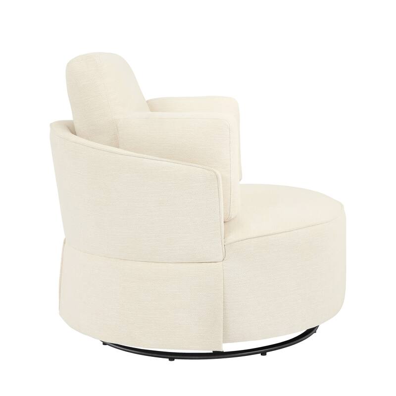 Upholstered Swivel Barrel Accent Chair Metal Frame with Flared Arms and Pillows