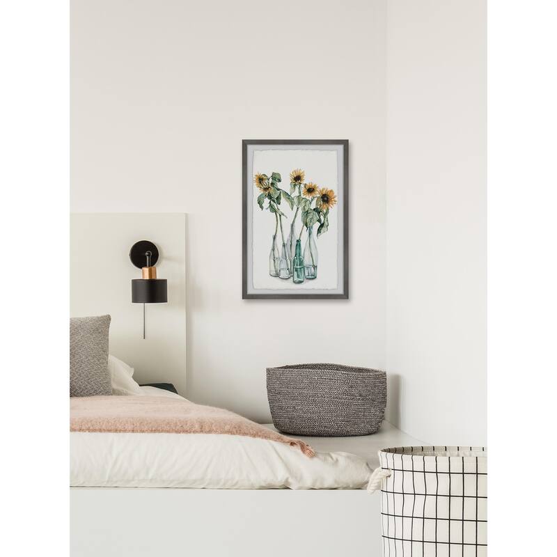 Sunflower and Wilted Leaves Framed Wall Art, Floral Delight - A Blooming Accent for Your Living Space