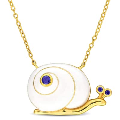 Miadora 1/8ct TGW Created Blue Sapphire Snail Necklace Yellow Silver