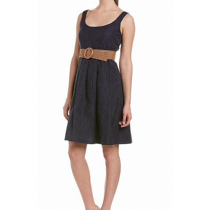 14, Blue Tommy Hilfiger Womens Sleeveless Pleated A-Line Chambray Dress