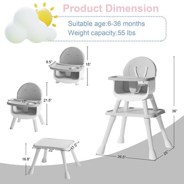 dimension image slide 1 of 2, 6 in 1 Baby High Chair, Convertible Highchair for Babies and Toddlers