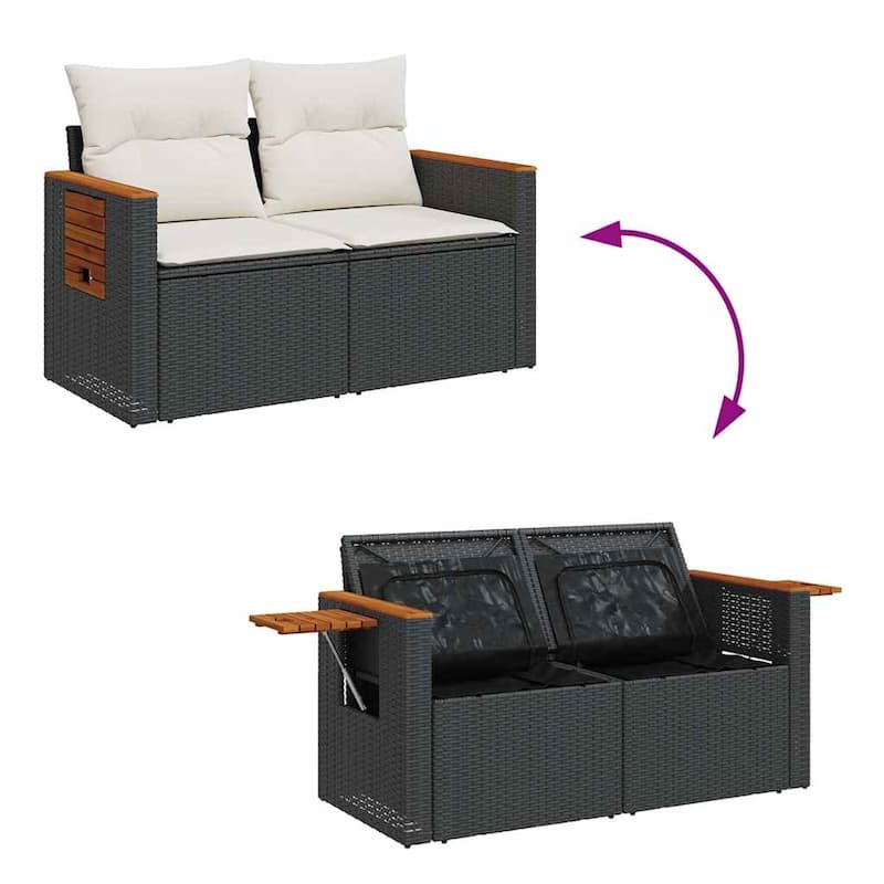 vidaXL Garden Sofa Set Black - 113.4 x 70.5 x 33.5