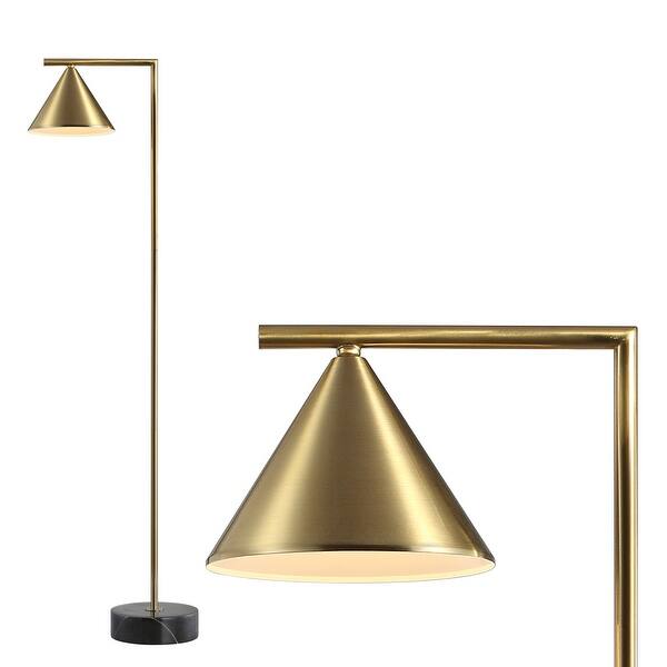 slide 2 of 9, Windsor 60" Metal/Marble Cone Shade LED Floor Lamp, Brass/Black by JONATHAN Y - 60" H x 18" W x 9.25" D