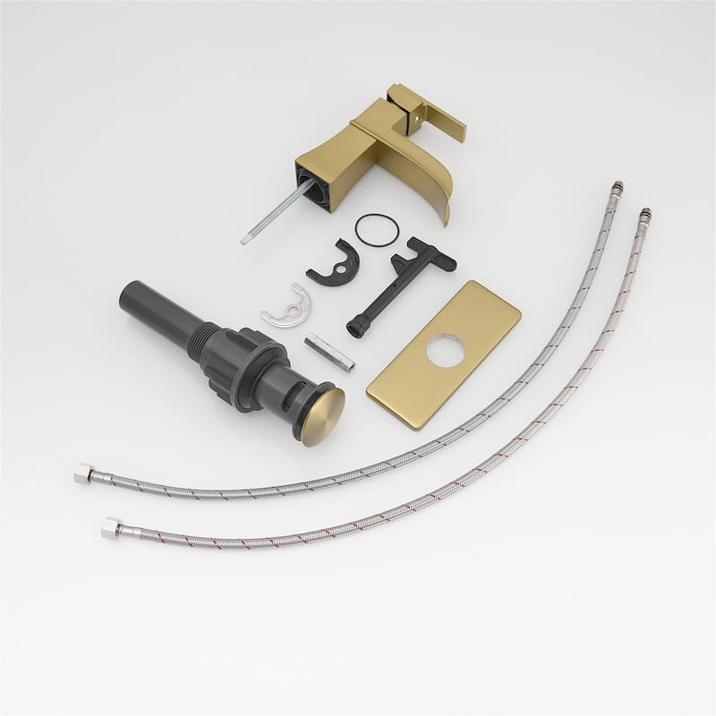 Single Hole Waterfall Bathroom Faucet with Pop-up Drain Brass 1 Handle Modern Bathroom Sink Basin Taps with Deck Plate