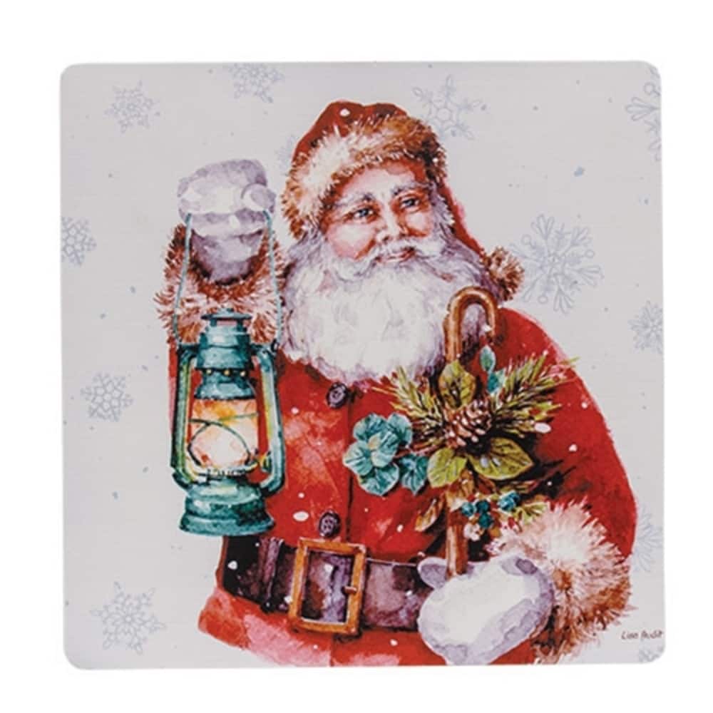 Santa with Lantern Metal Sign Christmas Wall Hanging Red Santa Holiday Decor 12x12 - 11.75” high by 11.75” wide