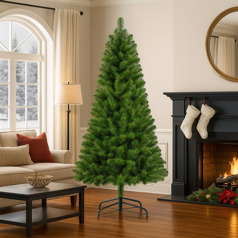 7FT Unlit Artificial Christmas Tree 775 Tips Full PVC Branches Classic Green Metal Stand Indoor